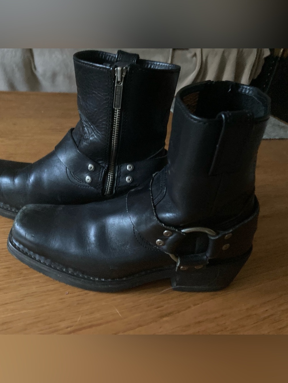 Black Leather Women’s Harness Boots - Stylish Zip Side